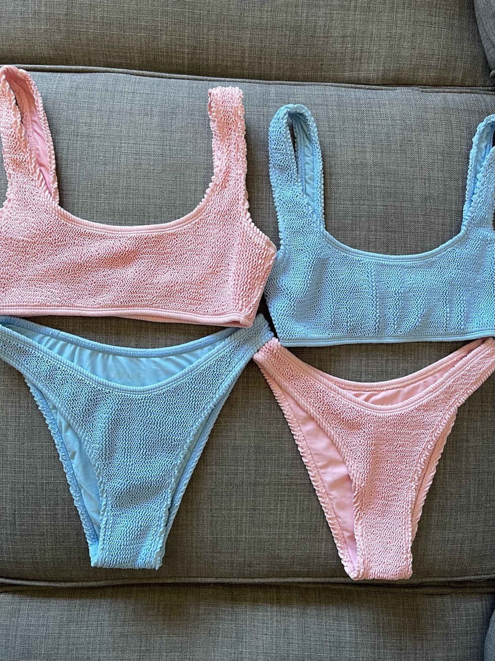 Lot Of 2 Honey Swim Luxe Textured Bikini Top & Bottoms Size XS/S Blue And Pink